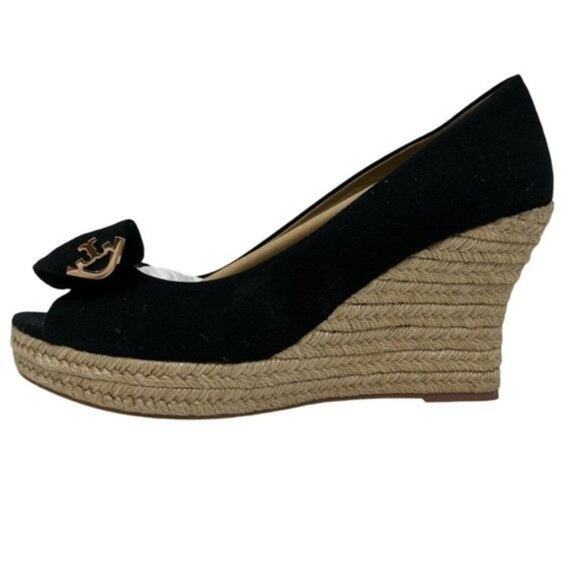 Tory Burch Black Platform Espadrille Wedges 11M NEW